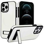 For iPhone 12 Pro Max Retro Leather Invisible Stand MagSafe Phone Case(White)