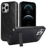 For iPhone 12 Pro Max Retro Leather Invisible Stand MagSafe Phone Case(Black)