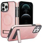 For iPhone 12 Pro Max Retro Leather Invisible Stand MagSafe Phone Case(Rose Gold)