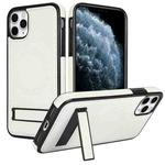 For iPhone 11 Pro Max Retro Leather Invisible Stand MagSafe Phone Case(White)