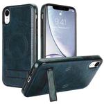 For iPhone XR Retro Leather Invisible Stand MagSafe Phone Case(Blue)