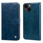 Oil Wax Texture Shockproof Flip Leather Phone Case For iPhone 15(Blue)