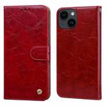 Oil Wax Texture Shockproof Flip Leather Phone Case For iPhone 15(Red)