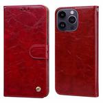 Oil Wax Texture Shockproof Flip Leather Phone Case For iPhone 15 Pro Max(Red)