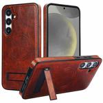 For Samsung Galaxy S24 5G Retro Leather Invisible Stand MagSafe Phone Case(Brown)