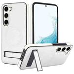 For Samsung Galaxy S23 5G Retro Leather Invisible Stand MagSafe Phone Case(White)