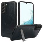 For Samsung Galaxy S22 5G Retro Leather Invisible Stand MagSafe Phone Case(Black)