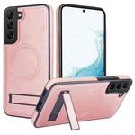 For Samsung Galaxy S22 5G Retro Leather Invisible Stand MagSafe Phone Case(Rose Gold)