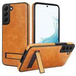 For Samsung Galaxy S22 5G Retro Leather Invisible Stand MagSafe Phone Case(Yellow)