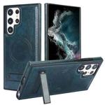 For Samsung Galaxy S22 Ultra 5G Retro Leather Invisible Stand MagSafe Phone Case(Blue)