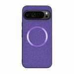 For Google Pixel 9 Pro CD Magnetic Ring Cloth Texture PU Phone Case(Purple)