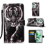 For OPPO Reno11 5G Global Colored Drawing Pattern Plain Weave Leather Phone Case(Black And White Tiger)