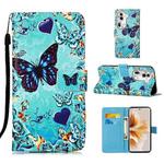 For OPPO Reno11 Pro 5G Global Colored Drawing Pattern Plain Weave Leather Phone Case(Caring Butterfly)