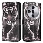 For OPPO Find X7 Ultra Colored Drawing Pattern Plain Weave Leather Phone Case(Black And White Tiger)