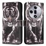 For OPPO Find X7 Colored Drawing Pattern Plain Weave Leather Phone Case(Black And White Tiger)