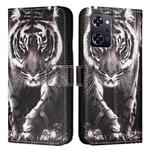 For OPPO Reno9 A JP Version Colored Drawing Pattern Plain Weave Leather Phone Case(Black And White Tiger)