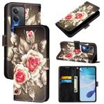 For OPPO A80 5G EU Version Colored Drawing Pattern Plain Weave Leather Phone Case(Roses On Black)