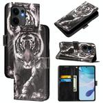For OPPO Reno13 F 5G Global Colored Drawing Pattern Plain Weave Leather Phone Case(Black And White Tiger)