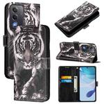 For OPPO A5 5G Global Colored Drawing Pattern Plain Weave Leather Phone Case(Black And White Tiger)