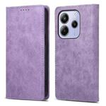 For Redmi Note 14 4G 164.84mm Business Solid Color Magnetic RFID Leather Phone Case(Purple)