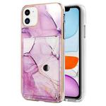For iPhone 11 Marble Pattern IMD Card Slot Phone Case(Pink Purple Gold)