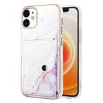 For iPhone 12 / 12 Pro Marble Pattern IMD Card Slot Phone Case(White Purple)