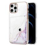 For iPhone 12 Pro Max Marble Pattern IMD Card Slot Phone Case(White Purple)