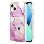 For iPhone 14 Marble Pattern IMD Card Slot Phone Case(Pink Purple Gold)