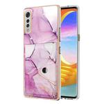 For LG Velvet 5G / 4G Marble Pattern IMD Card Slot Phone Case(Pink Purple Gold)