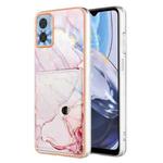 For Motorola Moto E22 Marble Pattern IMD Card Slot Phone Case(Rose Gold)