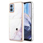 For Motorola Moto E22 Marble Pattern IMD Card Slot Phone Case(White Purple)