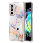 For Motorola Edge 20 Marble Pattern IMD Card Slot Phone Case(Galaxy Marble White)