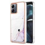 For Motorola Moto G14 Marble Pattern IMD Card Slot Phone Case(White Purple)