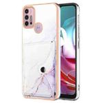 For Motorola Moto G30 / G20 / G10 / G10 Power Marble Pattern IMD Card Slot Phone Case(White Purple)