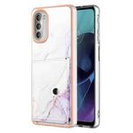 For Motorola Moto G51 5G Marble Pattern IMD Card Slot Phone Case(White Purple)