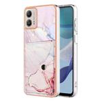 For Motorola Moto G53 Marble Pattern IMD Card Slot Phone Case(Rose Gold)