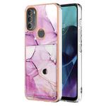 For Motorola Moto G71 5G Marble Pattern IMD Card Slot Phone Case(Pink Purple Gold)