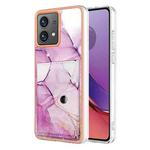 For Motorola Moto G84 Marble Pattern IMD Card Slot Phone Case(Pink Purple Gold)