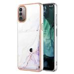 For Nokia G21 / G11 Marble Pattern IMD Card Slot Phone Case(White Purple)