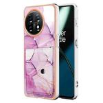 For OnePlus 11 Marble Pattern IMD Card Slot Phone Case(Pink Purple Gold)