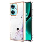 For OnePlus Nord CE 3 Marble Pattern IMD Card Slot Phone Case(White Purple)