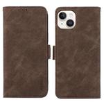 For iPhone 14 Plus ABEEL Frosted Magnetic RFID Leather Phone Case(Brown)