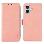 For iPhone 16 ABEEL Frosted Magnetic RFID Leather Phone Case(Pink)