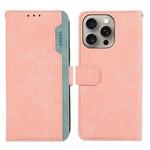 For iPhone 15 Pro Max ABEEL Color Block Magnetic RFID Leather Phone Case(Pink-Cyan)