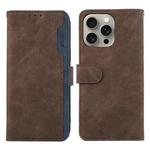 For iPhone 15 Pro Max ABEEL Color Block Magnetic RFID Leather Phone Case(Brown-Blue)