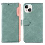 For iPhone 15 Plus ABEEL Color Block Magnetic RFID Leather Phone Case(Cyan-Pink)