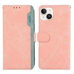 For iPhone 14 ABEEL Color Block Magnetic RFID Leather Phone Case(Pink-Cyan)