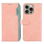 For iPhone 14 Pro Max ABEEL Color Block Magnetic RFID Leather Phone Case(Pink-Cyan)