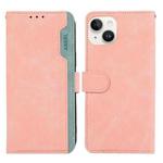 For iPhone 13 ABEEL Color Block Magnetic RFID Leather Phone Case(Pink-Cyan)