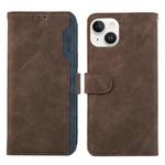 For iPhone 13 ABEEL Color Block Magnetic RFID Leather Phone Case(Brown-Blue)